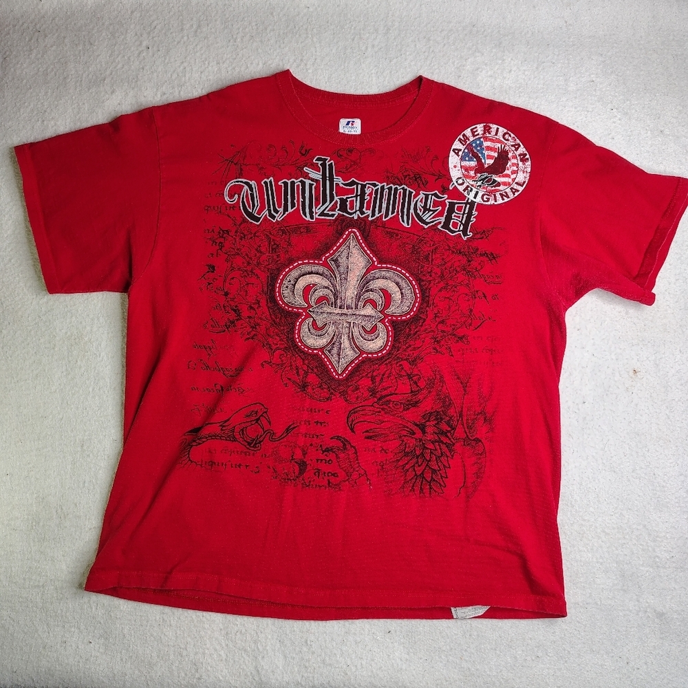 Russell Athletics Untamed T-Shirt XL Red Embellished Big Dragon Snake Front Back